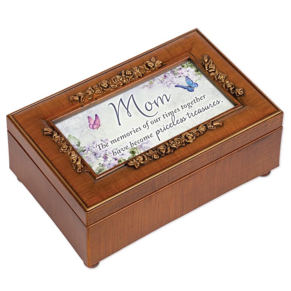 4573 Mom Times Together Priceless Woodgrain Embossed Rose Petite Music Box